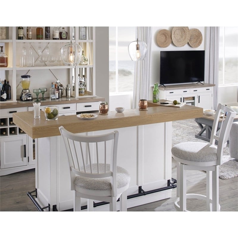 Pemberly Row Modern Wood Bar with Quartz Insert in White/Natural