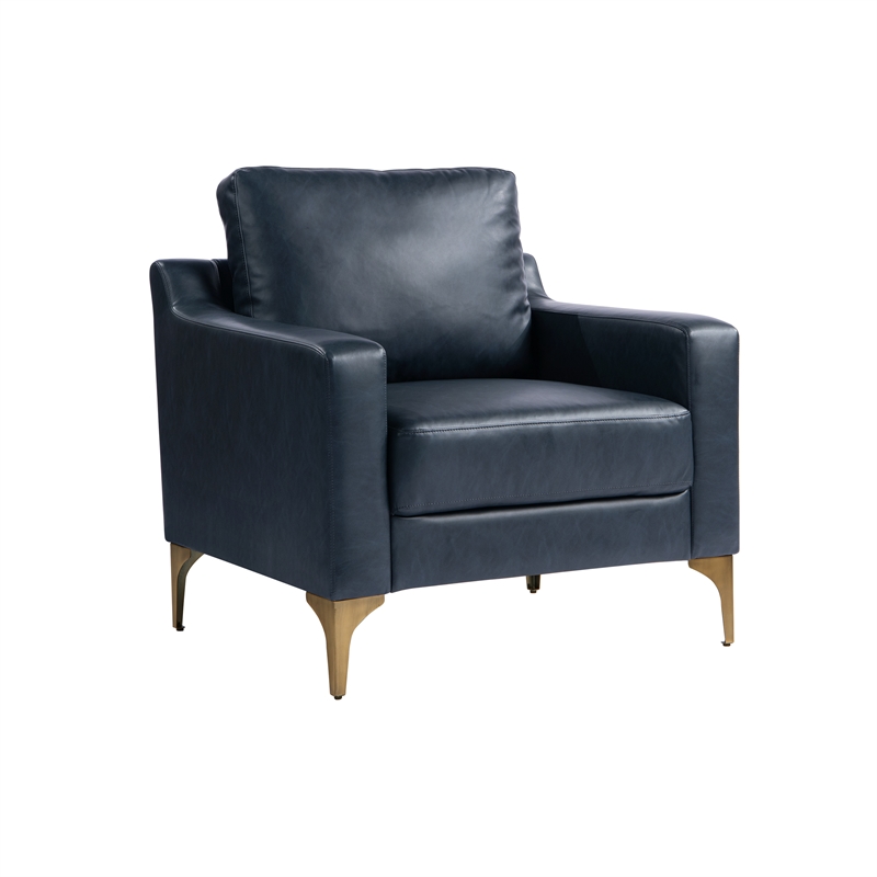 Pemberly Row Stationary Arm Chair in Navy Blue Faux Leather Upholstery