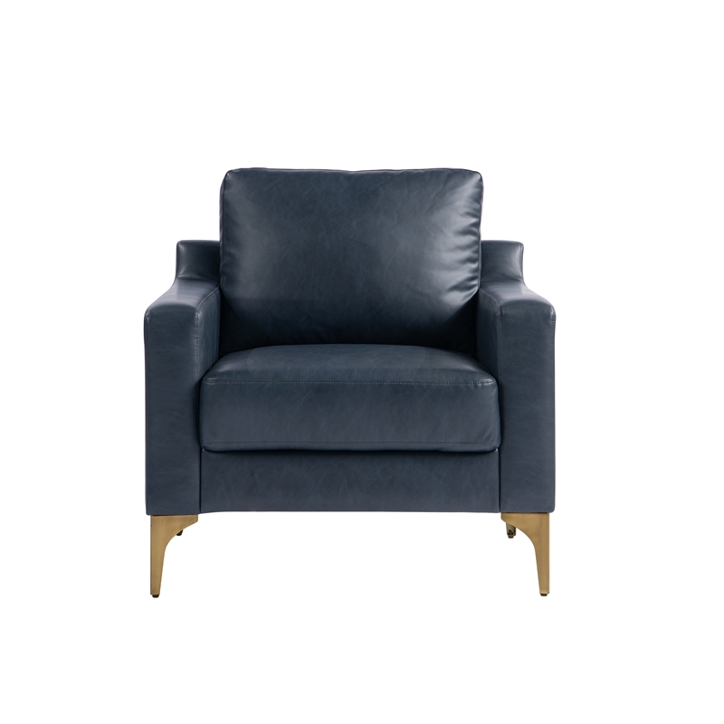 Pemberly Row Stationary Arm Chair in Navy Blue Faux Leather Upholstery