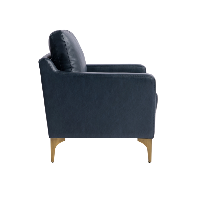 Pemberly Row Stationary Arm Chair in Navy Blue Faux Leather Upholstery