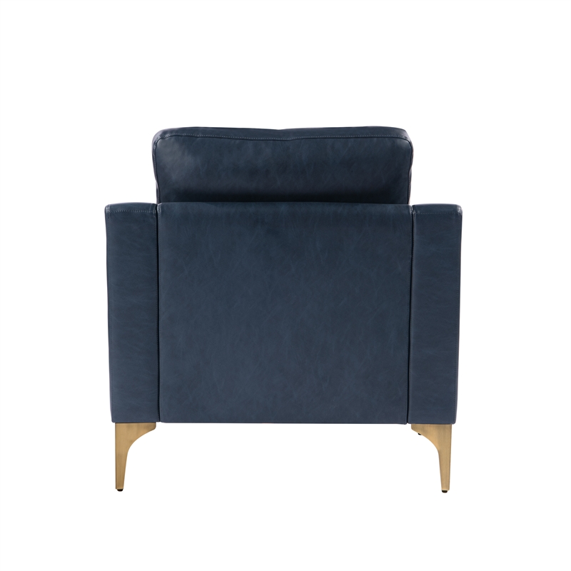 Pemberly Row Stationary Arm Chair in Navy Blue Faux Leather Upholstery