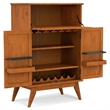 Pemberly Row SOLID HARDWOOD Mid Century 32 inch Wide Bar Cabinet in Teak Brown