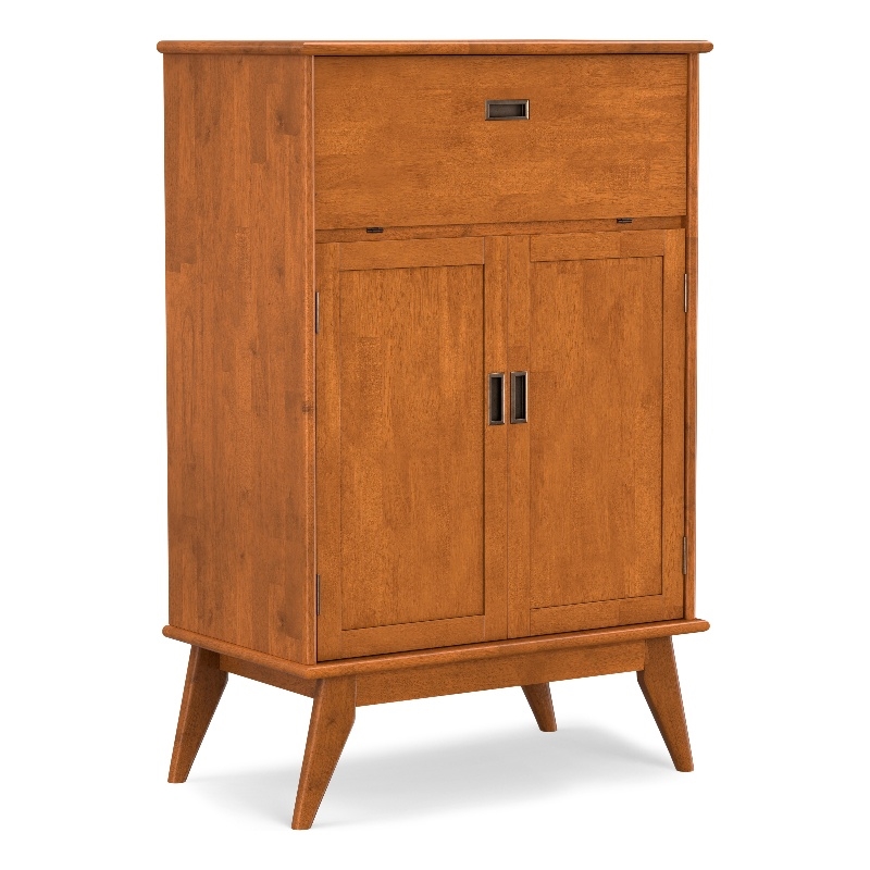 Pemberly Row SOLID HARDWOOD Mid Century 32 inch Wide Bar Cabinet in Teak Brown