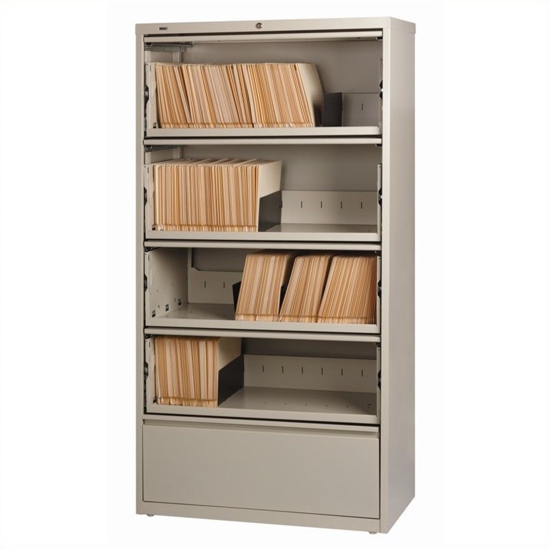 Pemberly Row 36-in Wide 5 Drawer Lateral Filing Cabinet. Roll-out Shelves. Beige