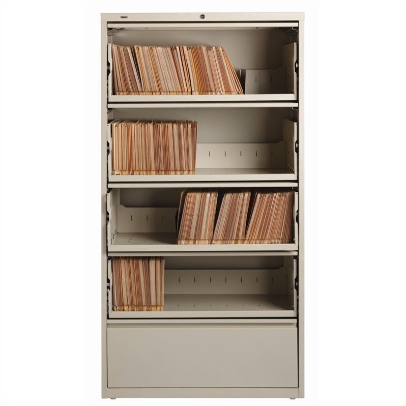Pemberly Row 36-in Wide 5 Drawer Lateral Filing Cabinet. Roll-out Shelves. Beige