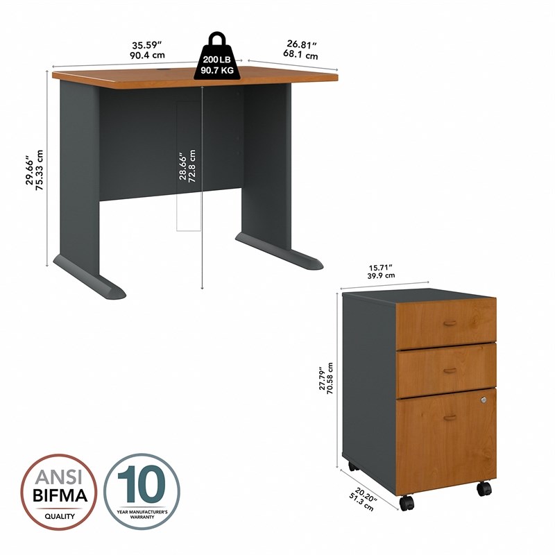 Pemberly Row 36W Desk with Drawers in Natural Cherry and Slate - Engineered Wood