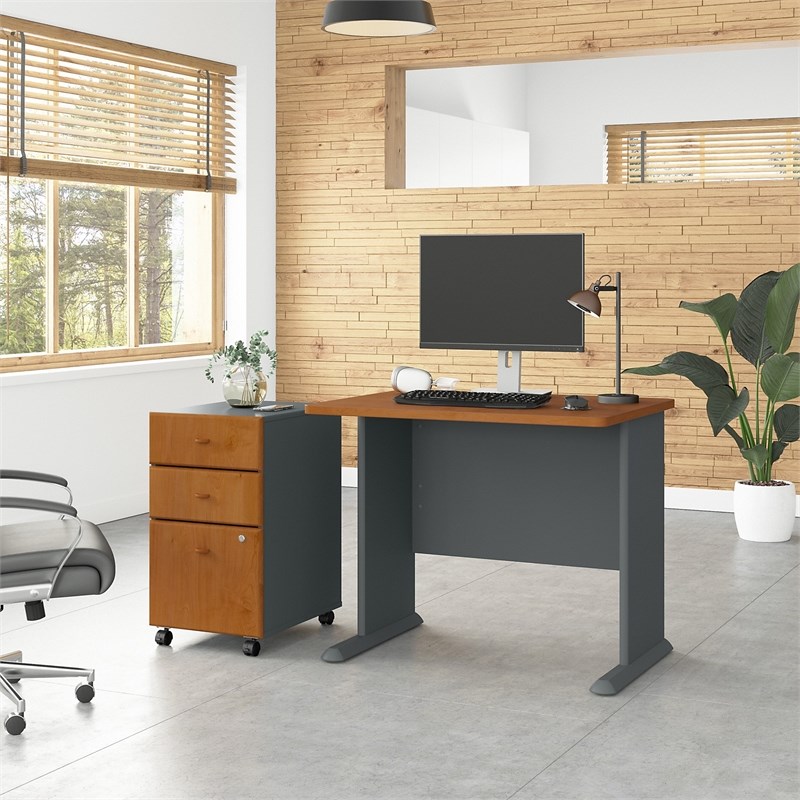 Pemberly Row 36W Desk with Drawers in Natural Cherry and Slate - Engineered Wood