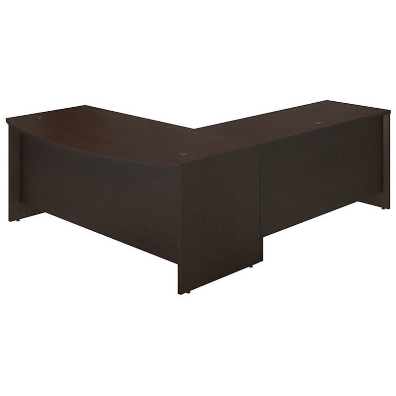Pemberly Row 72W Bow Front L Desk with 60W Return in Mocha Cherry