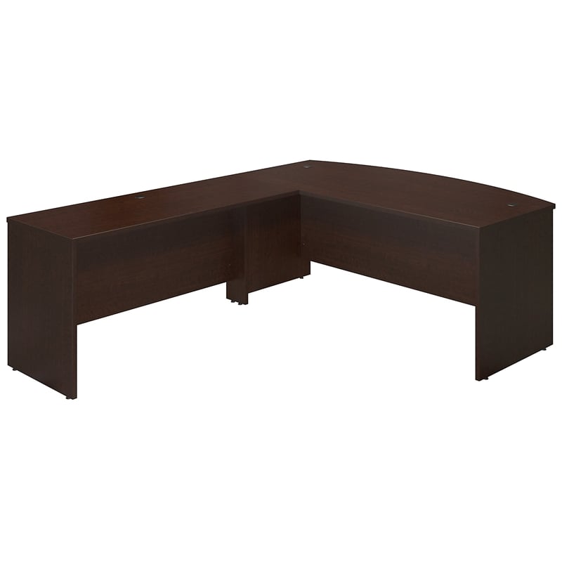 Pemberly Row 72W Bow Front L Desk with 60W Return in Mocha Cherry