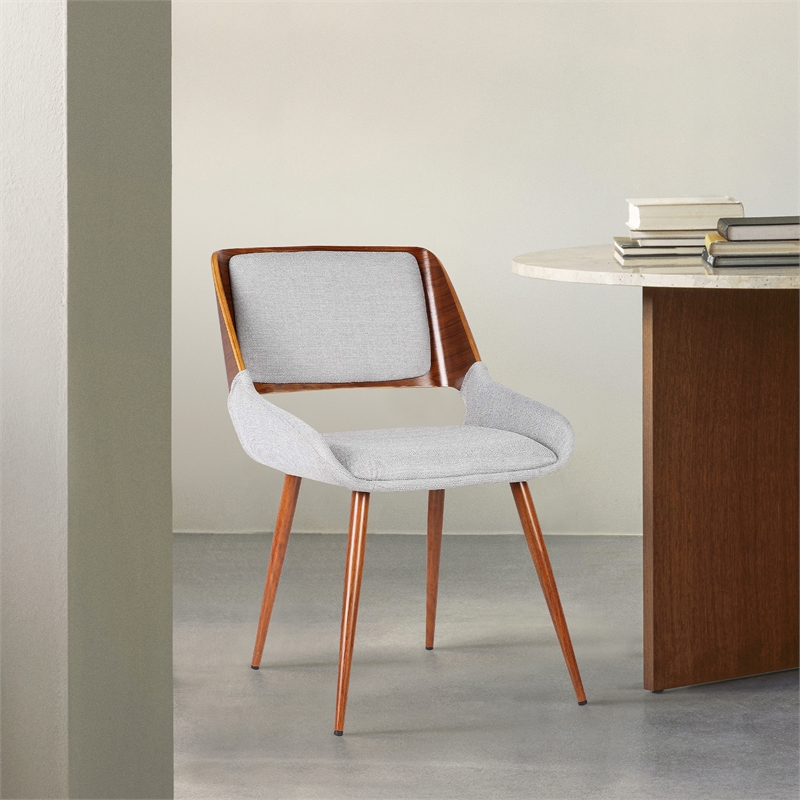 Pemberly Row Modern Fabric Dining Chair in Walnut Wood and Gray