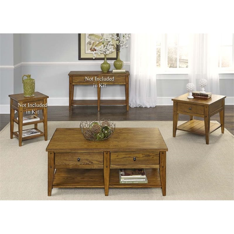 Pemberly Row Medium Brown 3 Piece Set (1-Cocktail 2-End Tables)