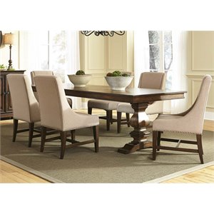 Pemberly Row Modern 7 Piece Trestle Dining Set in Brownstone