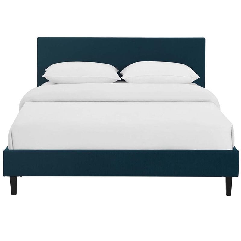 Pemberly Row Full Modern Style Polyester Fabric Bed in Azure Blue Finish