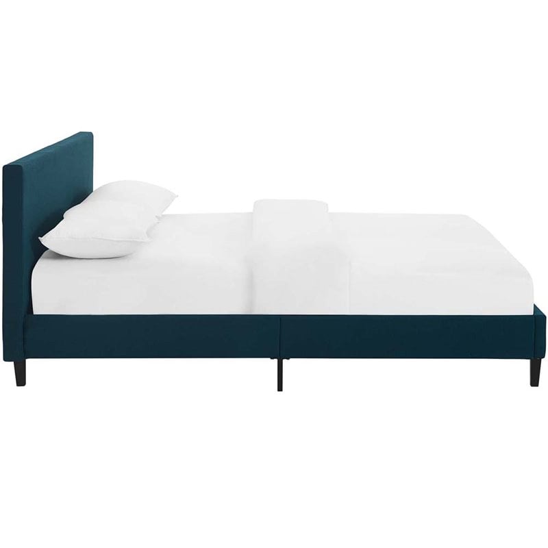 Pemberly Row Full Modern Style Polyester Fabric Bed in Azure Blue Finish