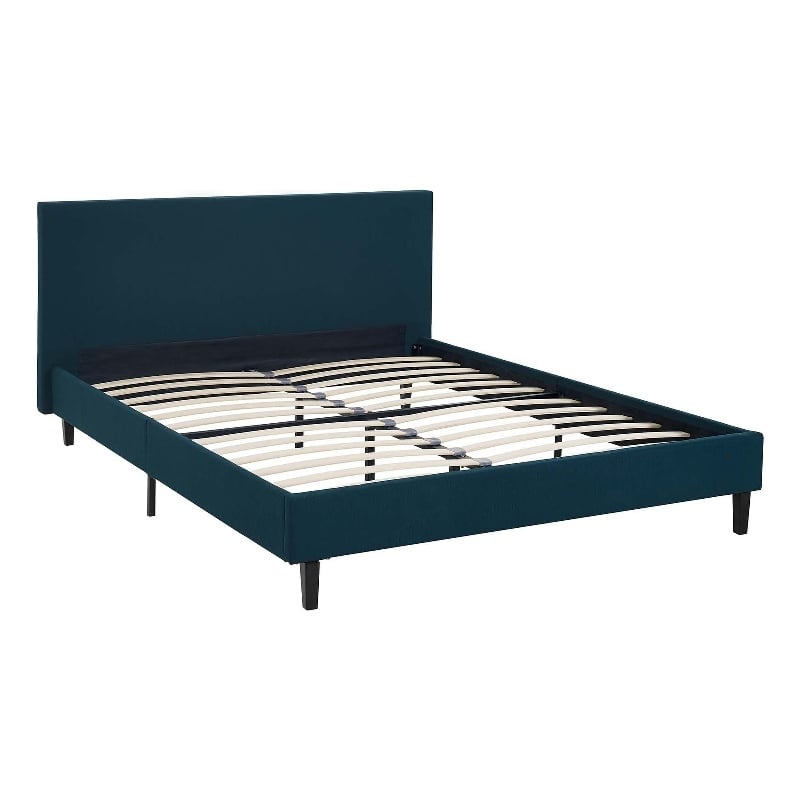 Pemberly Row Full Modern Style Polyester Fabric Bed in Azure Blue Finish