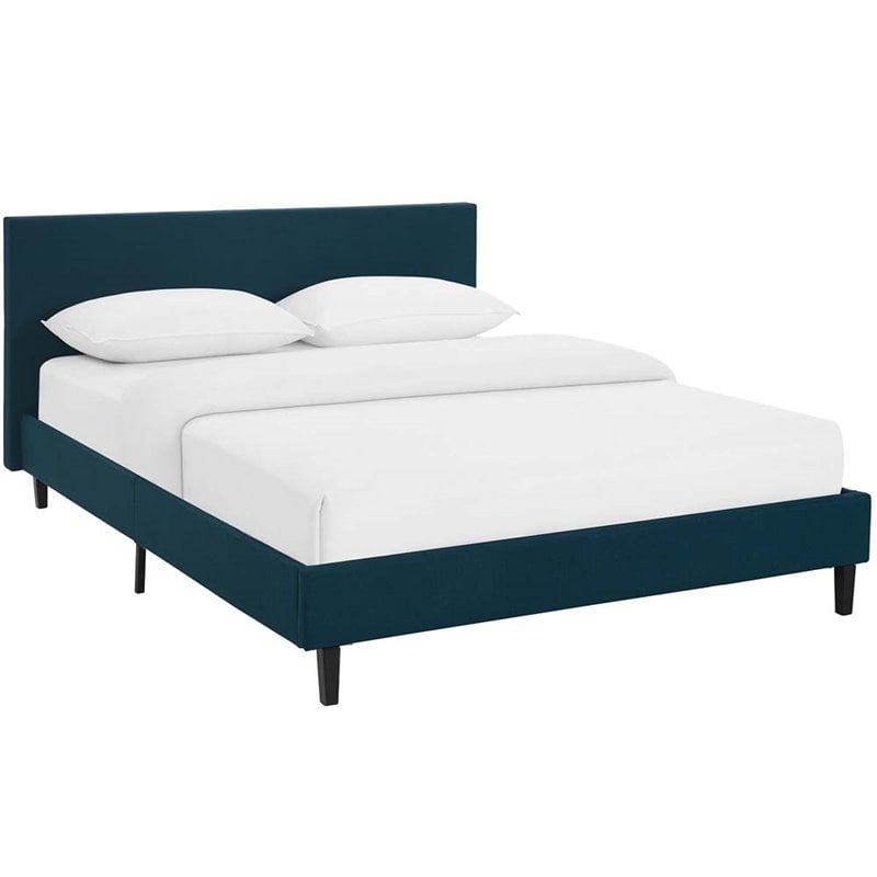 Pemberly Row Full Modern Style Polyester Fabric Bed in Azure Blue Finish