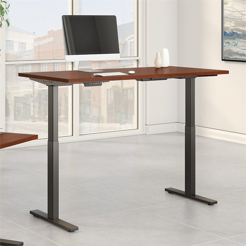 Pemberly Row 60W x 30D Adjustable Desk in Hansen Cherry - Engineered Wood