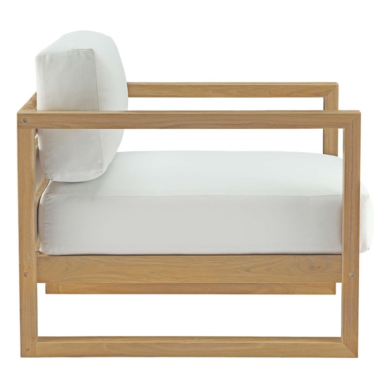 Pemberly Row Solid Teak Wood Outdoor Patio Armchair in Natural/White