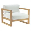 Pemberly Row Solid Teak Wood Outdoor Patio Armchair in Natural/White
