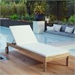 Pemberly Row Solid Teak Wood Outdoor Patio Chaise in Natural/White