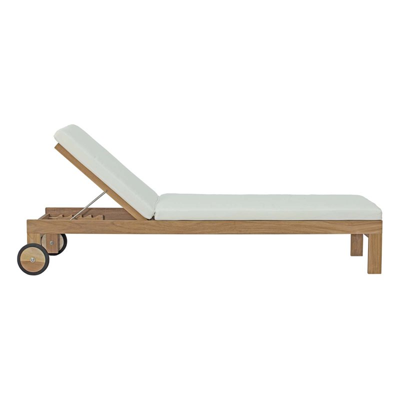 Pemberly Row Solid Teak Wood Outdoor Patio Chaise in Natural/White