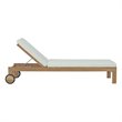 Pemberly Row Solid Teak Wood Outdoor Patio Chaise in Natural/White