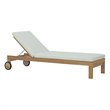Pemberly Row Solid Teak Wood Outdoor Patio Chaise in Natural/White