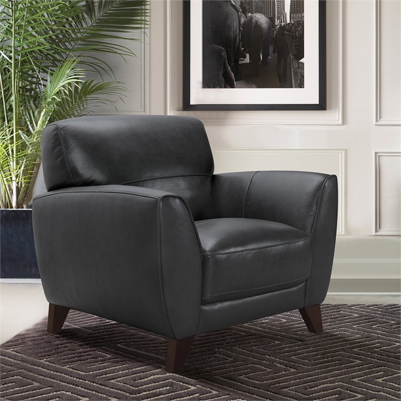 Pemberly Row Contemporary Leather Accent Chair in Black and Brown
