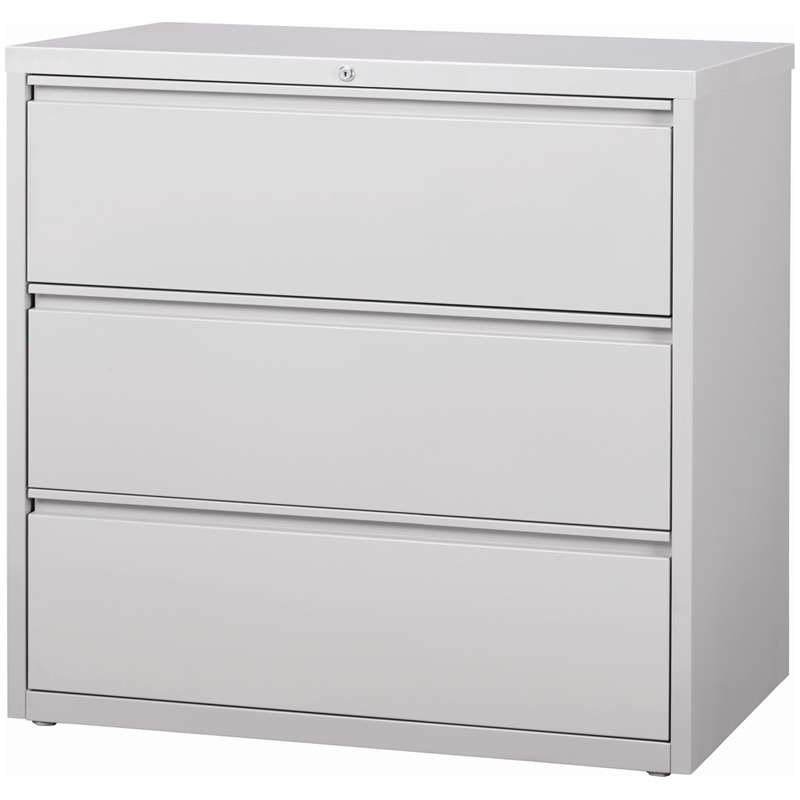 Pemberly Row 42-in Wide Metal 3 Drawer Lateral Filing Cabinet Light Gray