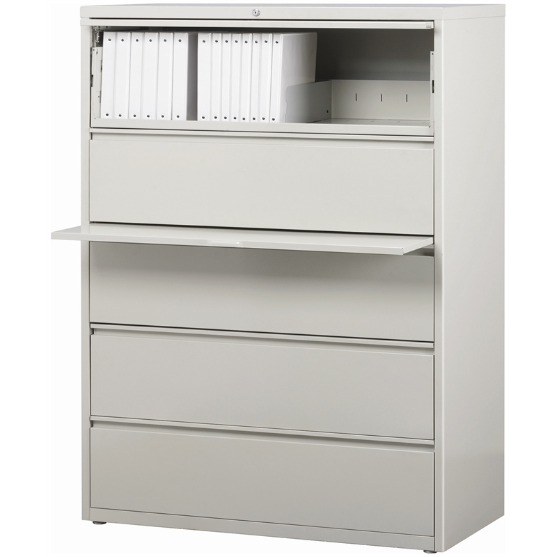 Pemberly Row 42-in Wide Metal 5 Drawer Lateral Filing Cabinet Light Gray