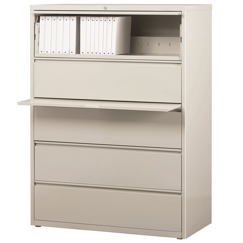 Pemberly Row 42-in Wide Metal 5 Drawer Lateral Filing Cabinet Light Gray
