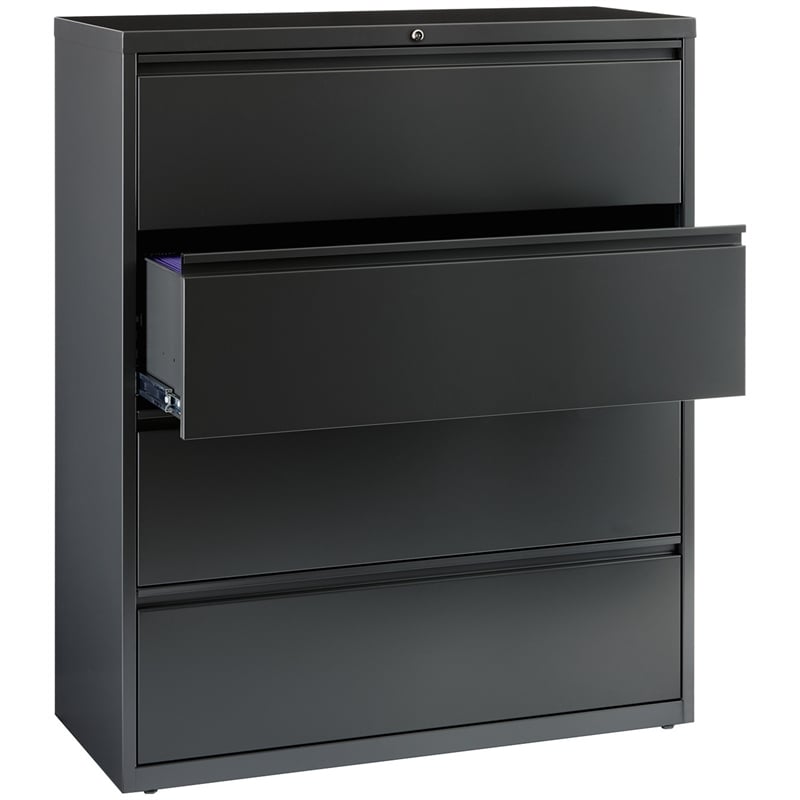 Pemberly Row 42-in Wide Metal 4 Drawer Lateral Filing Cabinet Charcoal