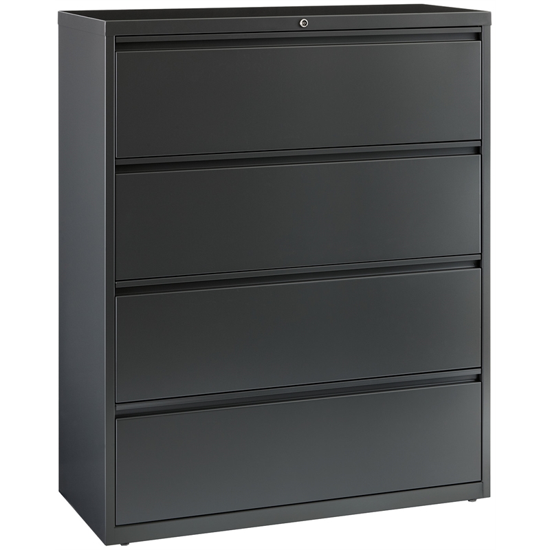 Pemberly Row 42-in Wide Metal 4 Drawer Lateral Filing Cabinet Charcoal