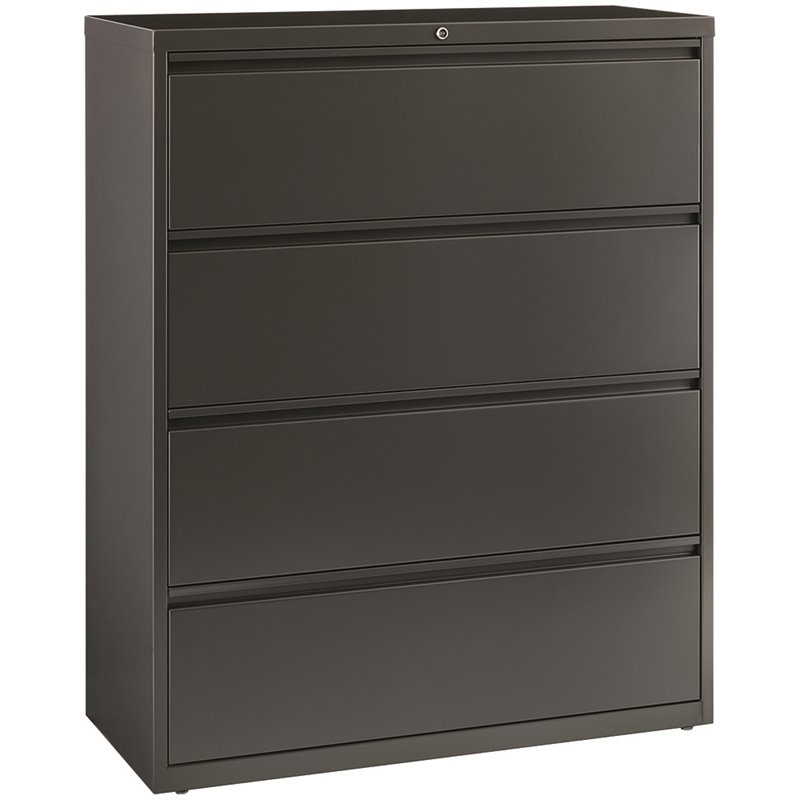 Pemberly Row 42-in Wide Metal 4 Drawer Lateral Filing Cabinet Charcoal