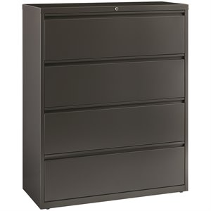 Pemberly Row 42-in Wide Metal 4 Drawer Lateral Filing Cabinet Charcoal