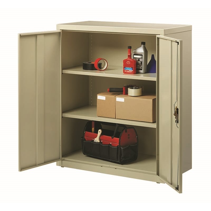 Pemberly Row Welded Metal Storage Cabinet with 2 Shelves Putty/Beige
