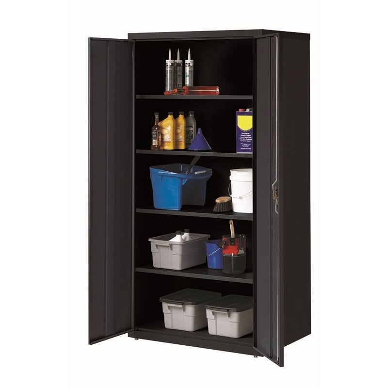 Pemberly Row Welded Metal Storage Cabinet with 4 Adjustable Shelves in Black
