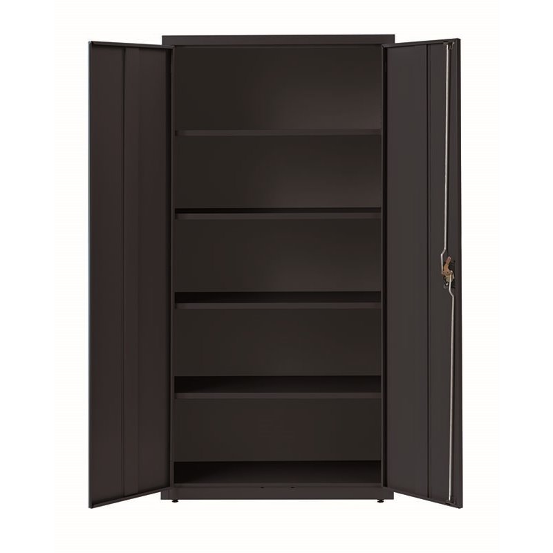 Pemberly Row Welded Metal Storage Cabinet with 4 Adjustable Shelves in Black