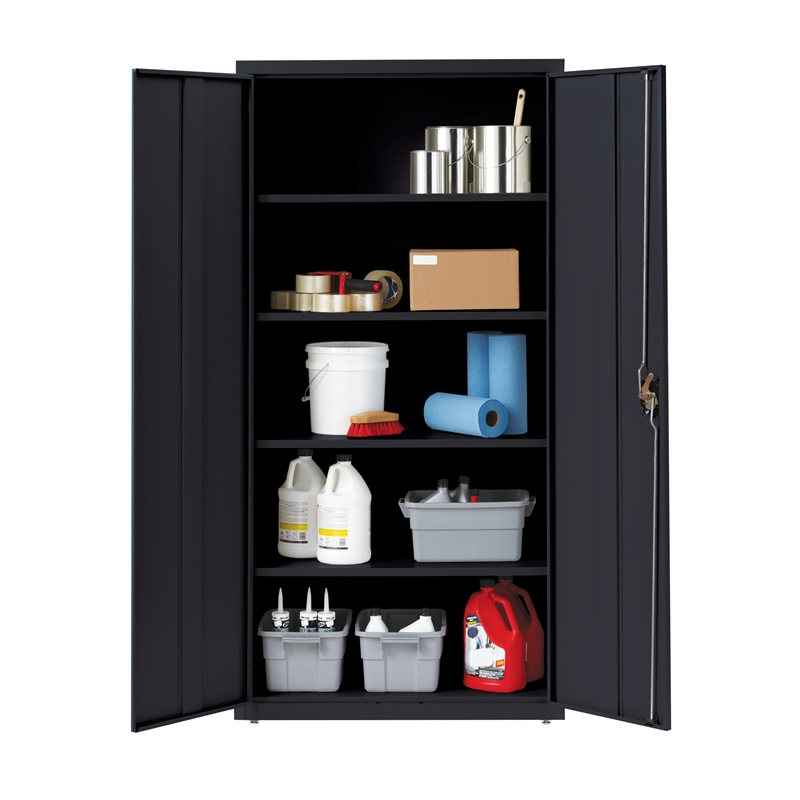 Pemberly Row Welded Metal Storage Cabinet with 4 Adjustable Shelves in Black