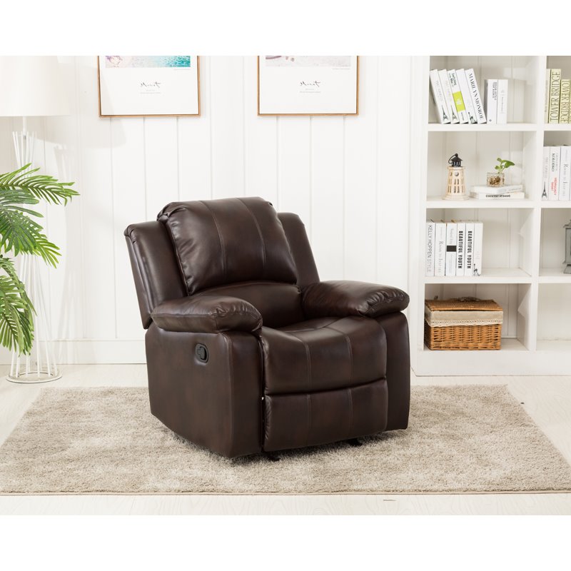 Pemberly Row Burnished Brown Faux Leather Glider Rocker Recliner