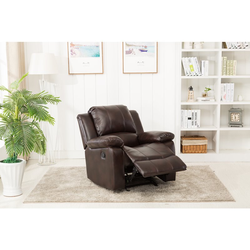 Pemberly Row Burnished Brown Faux Leather Glider Rocker Recliner