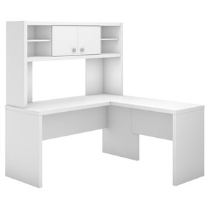 pemberly row l shaped desk with hutch in pure white - engineered wood