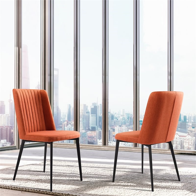 Pemberly Row Modern Fabric Dining Chair in Black Finish (Set of 2)