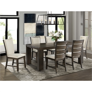 Pemberly Row Modern 7PC Dining Set of Table & Six Slat Back Chairs
