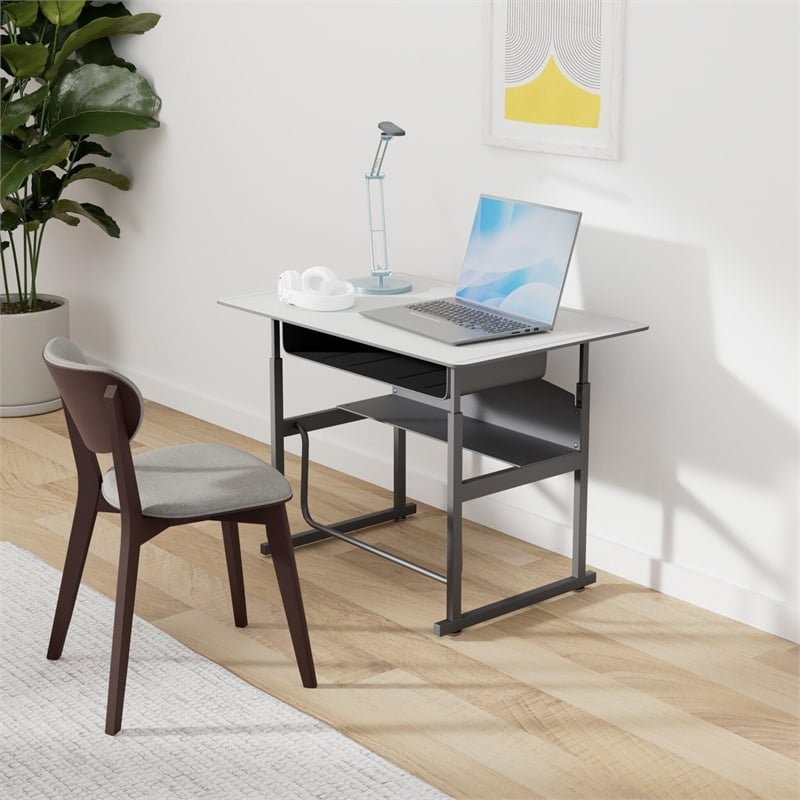 Pemberly Row Modern / Contemporary Adjustable Height Stainless Steel Desk