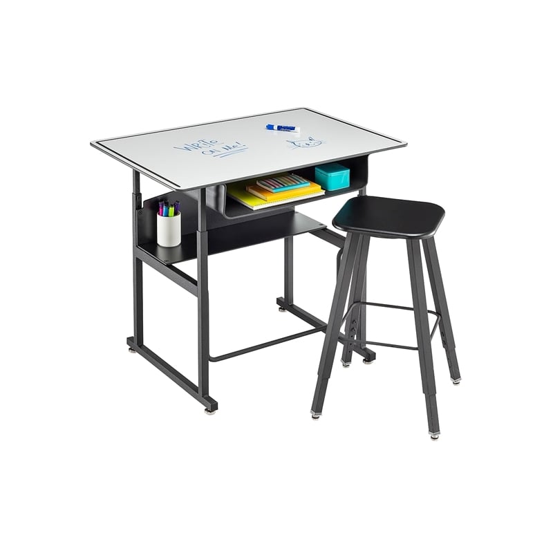 Pemberly Row Modern / Contemporary Adjustable Height Stainless Steel Desk