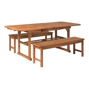 Pemberly Row 3-Piece Extendable Outdoor Patio Dining Set - Brown