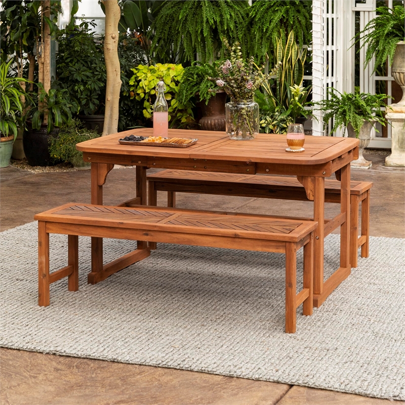 Pemberly Row 3-Piece Extendable Outdoor Patio Dining Set - Brown