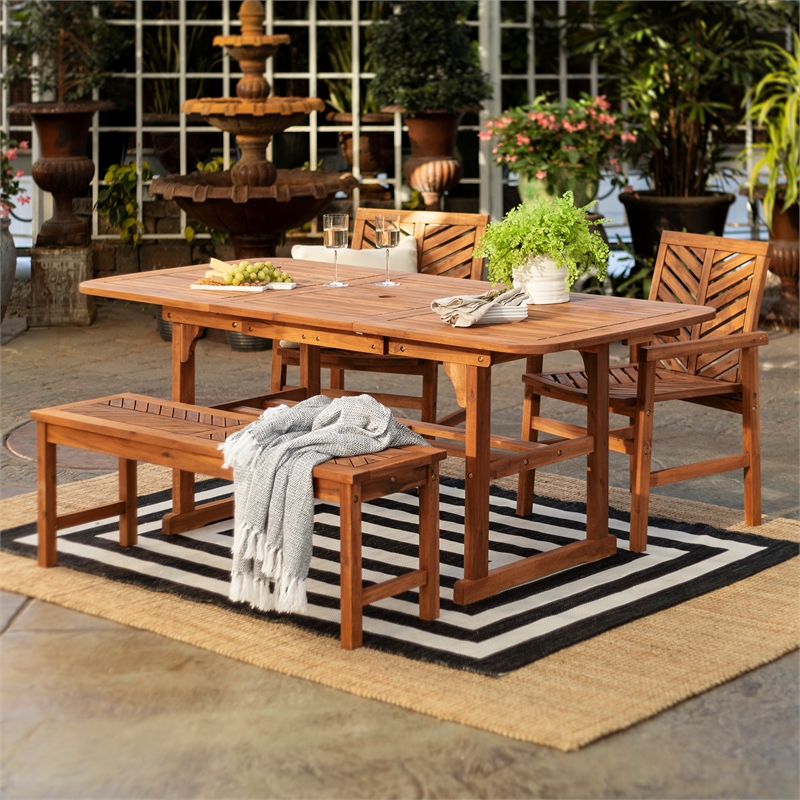 Pemberly Row 4-Piece Wood Extendable Outdoor Patio Dining Set - Brown