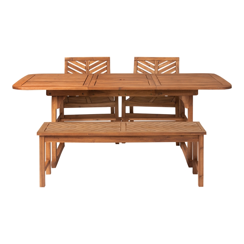 Pemberly Row 4-Piece Wood Extendable Outdoor Patio Dining Set - Brown